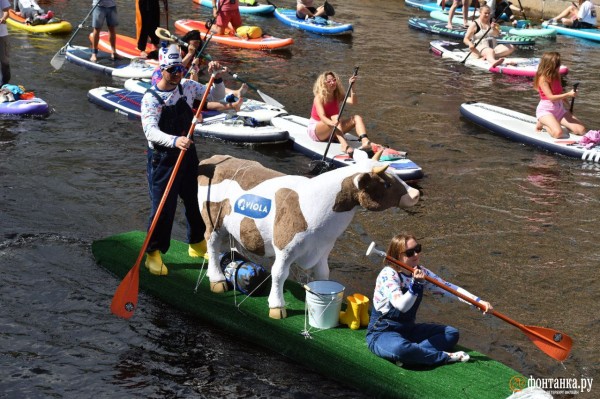 Грибы и зомби на сапах снова становятся людьми. Состоялся карнавальный заплыв &laquo;Фонтанка SUP-2023&raquo;