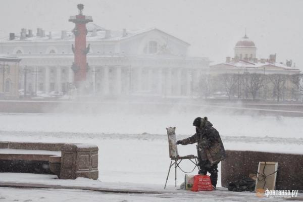 Мрачно-праздничные выходные. Смотрите, как петербуржцы преодолевают пургу
